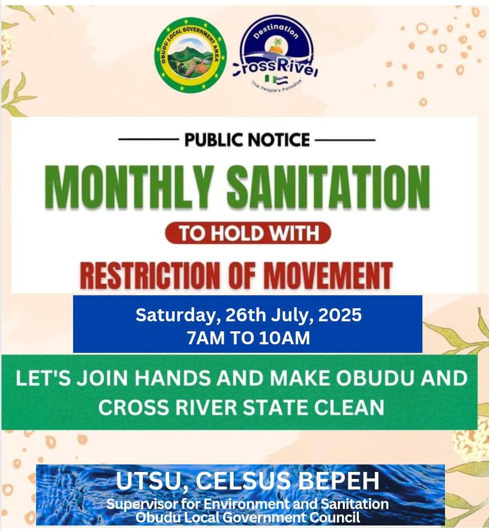 PRESS RELEASE STATEWIDE SANITATION: OBUDU COUNCIL CHAIRMAN URGES RESIDENTS TO PARTICIPATE