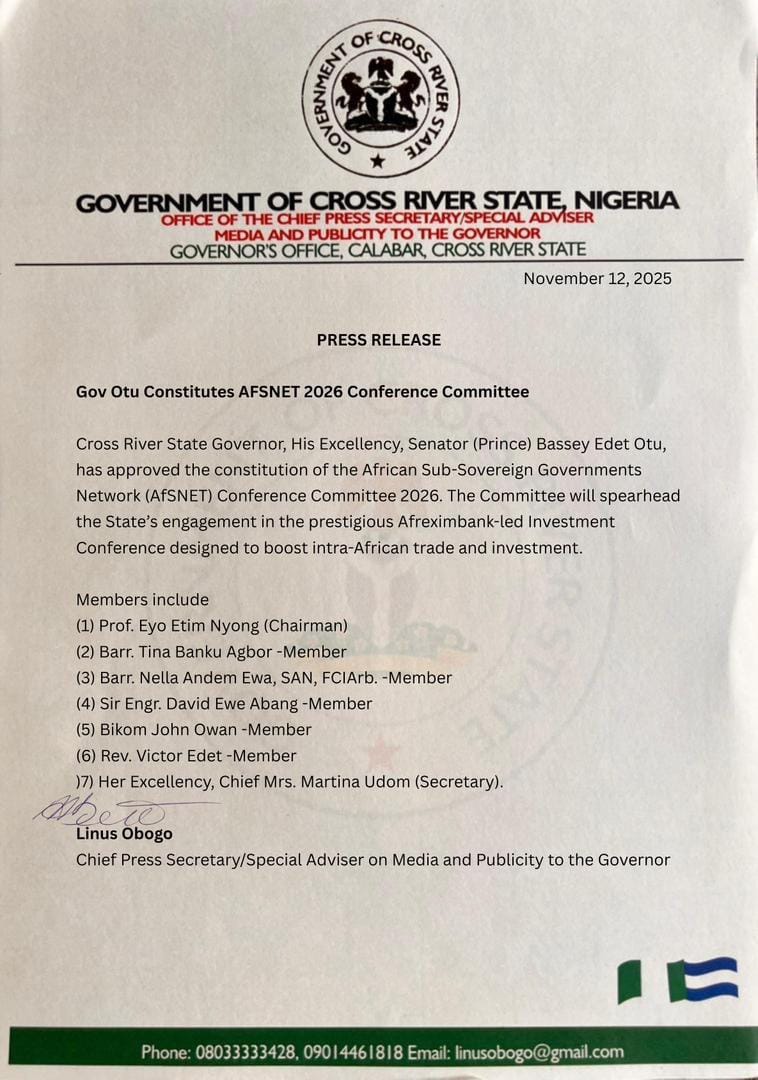 Gov Otu Constitutes AFSNET 2026 Conference Committee