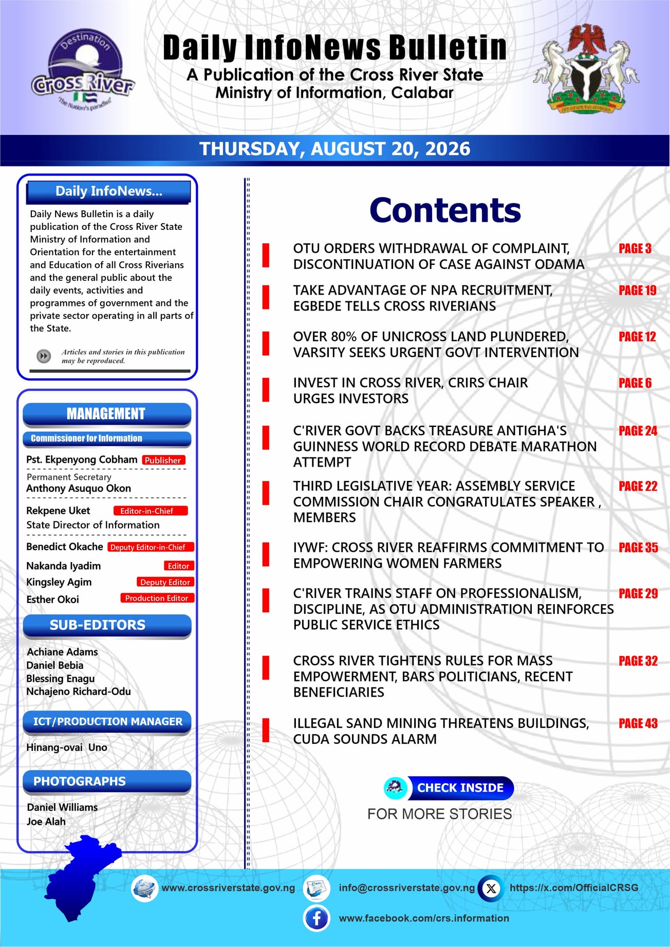 CROSS RIVER STATE DAILY NEWS - 20TH AUGUST, 2026