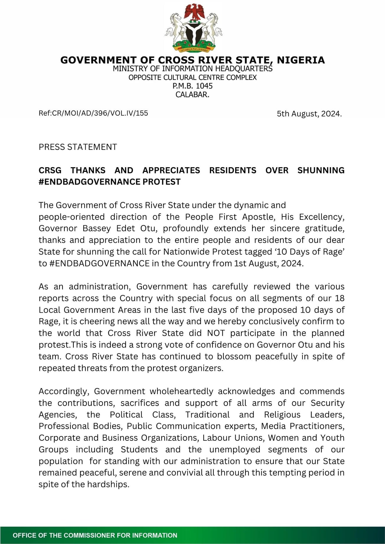 CRSG THANKS AND APPRECIATES RESIDENTS OVER SHUNNING #ENDBADGOVERNANCE PROTEST